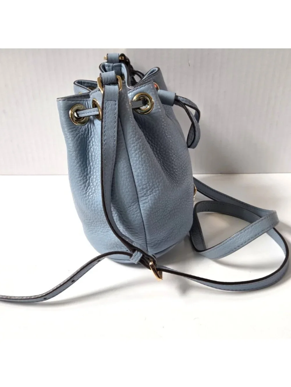 Michael Kors Blue Leather Jules Mini Drawstring Bucket Bag Crossbody Slouchy